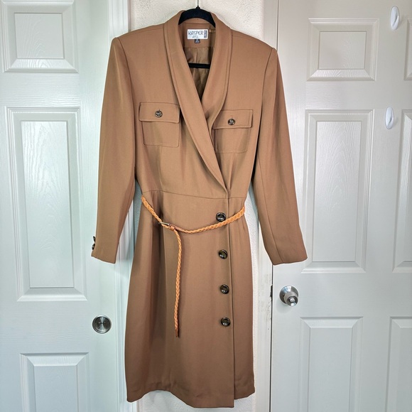 Kasper A.S.L Women’s Long Casual Blazer Dress Coat With Belt Size Large Brown - Picture 1 of 16